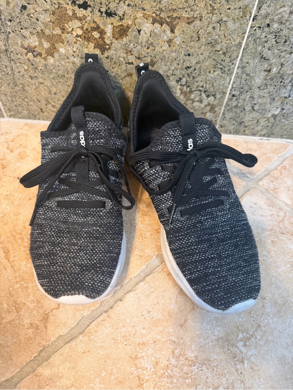 adidas Black and White Knit Athletic Sneakers Cloud size 7